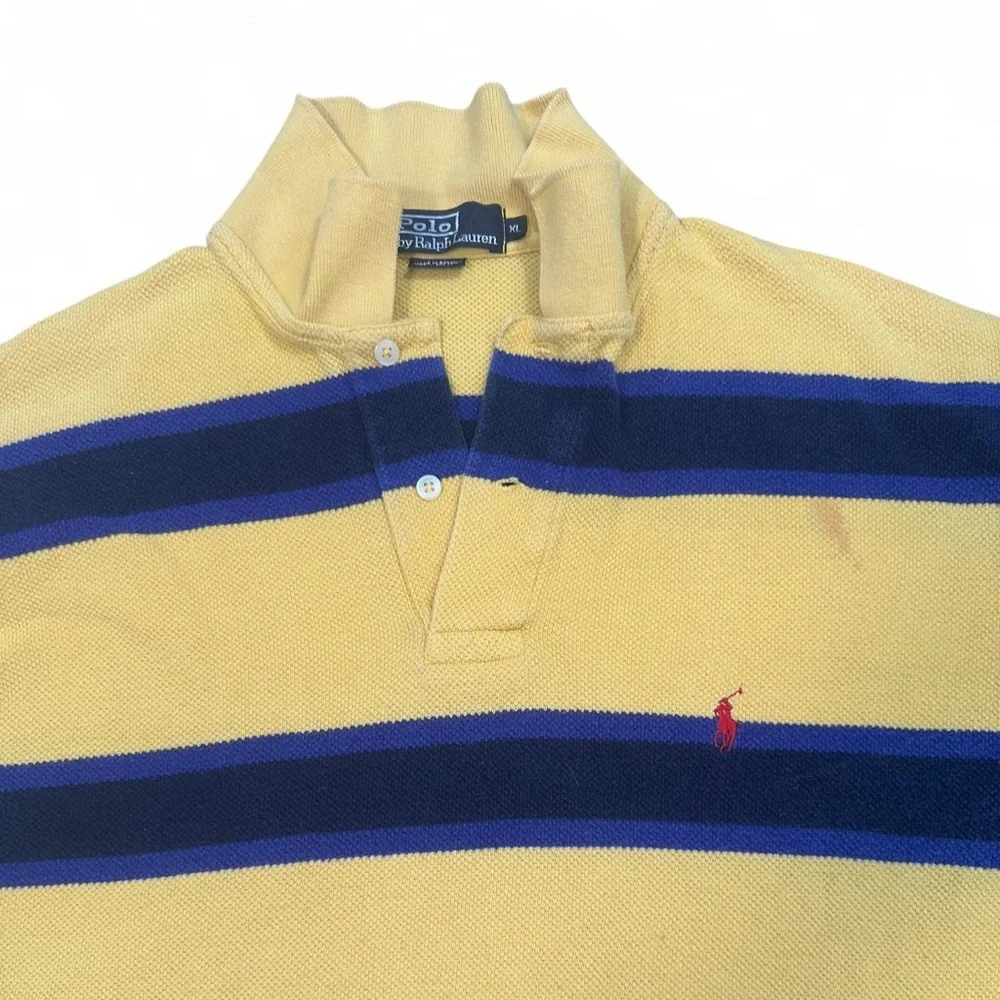 Polo Ralph Lauren Vintage Men’s Yellow Blue  Long Sleeve  Striped Rugby Shirt XL
